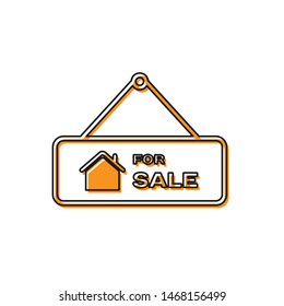 Orange Hanging sign with text For Sale icon isolated on white background. Signboard with text For Sale.  Vector Illustration