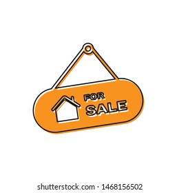 Orange Hanging sign with text For Sale icon isolated on white background. Signboard with text For Sale.  Vector Illustration