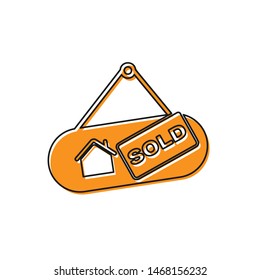 Orange Hanging sign with text Sold icon isolated on white background. Sold sticker. Sold signboard.  Vector Illustration