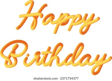 Orange Happy Birthday typography, with 3D color gradations like balloons. And handwriting style.