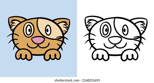 Orange happy cat, smiling cat, cartoon style, Horizontal set of illustrations for coloring books, vector illustration