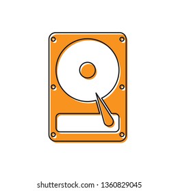 Orange Hard disk drive (HDD) icon isolated on white background. Vector Illustration