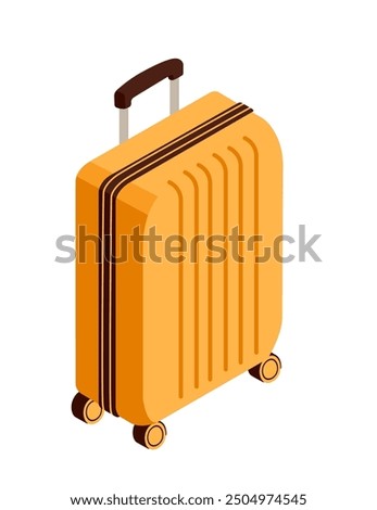 Orange hard-shell suitcase with wheels. Isometric style luggage. Vector illustration isolated on white background