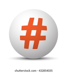 Orange Hashtag icon on white ball