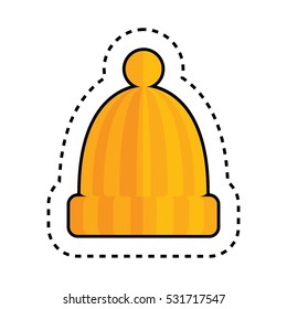 Orange Hat with Pom Pom Isolated on White Background. Vector Illustration. Textile Patch.