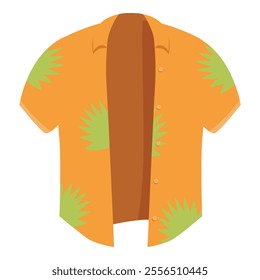 Orange hawaiian shirt with green palm tree print, perfect for summer holidays and beach parties