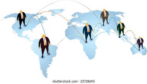 Orange Head with black suit connected all around the world