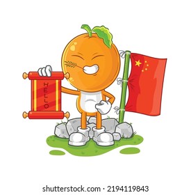 the orange head chinese cartoon. cartoon mascot vector