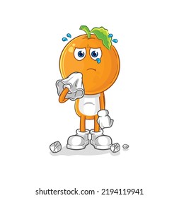 the orange head cry with a tissue. cartoon mascot vector