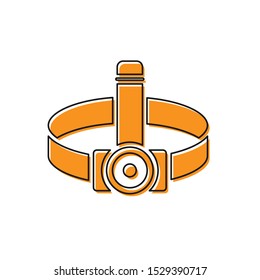 Orange Head flashlight icon isolated on white background. Tourist head flashlight. Camping head light.  Vector Illustration