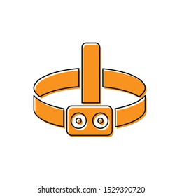 Orange Head flashlight icon isolated on white background. Tourist head flashlight. Camping head light.  Vector Illustration