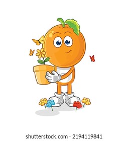 la cabeza naranja con una maceta de flores. vector de caracteres