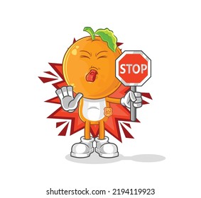 the orange head holding stop sign. cartoon mascot vector