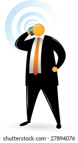 Orange Head Man with black suit using phone