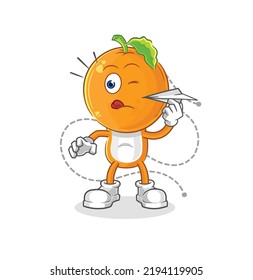 the orange head with paper plane character. cartoon mascot vector