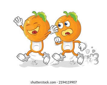 the orange head play chase cartoon. cartoon mascot vector