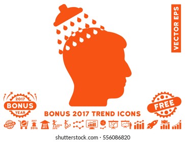 Orange Head Shower pictograph with bonus 2017 year trend icon set. Vector illustration style is flat iconic symbols, white background.