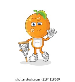 the orange head sick with limping stick. cartoon mascot vector