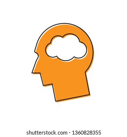 Orange Head silhouette with cloud icon isolated on white background. Dreaming sign. Vector Illustration