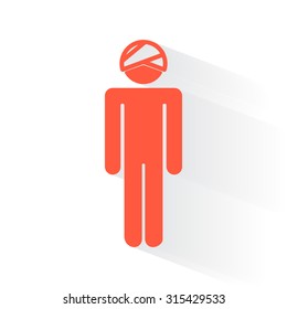 Orange Head symbol with drop shadow on white background