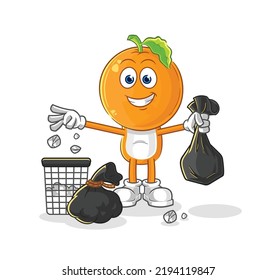 the orange head Throw garbage mascot. cartoon vector