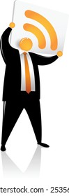 Orange Head wearing black suit lift up RSS icon
