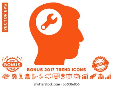 Orange Head Wrench pictogram with bonus 2017 year trend elements. Vector illustration style is flat iconic symbols, white background.