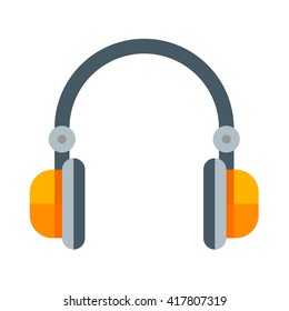 Orange headphones. Musical device. Flat style vector illustration