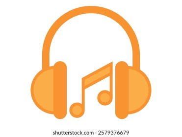 Orange headphones with musical note on white background
