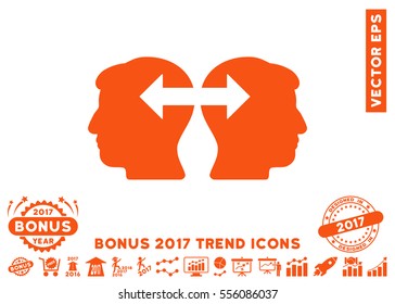 Orange Heads Exchange Arrows pictogram with bonus 2017 trend pictograms. Vector illustration style is flat iconic symbols, white background.