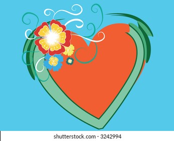 orange heart blue background flower