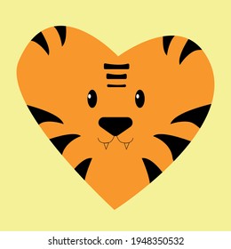 Orange heart in the form of a tiger face with black stripes