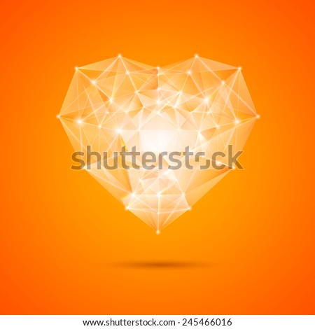 Orange heart gemxtone over orange bacground. Vector illustration.