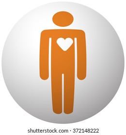 Orange Heart icon on sphere isolated on white background