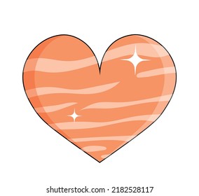 Orange heart icon. Social media sticker, graphic element for website. Picture for printing on childrens clothing. Retro style and minimalist reactions for messengers. Cartoon flat vector illustration