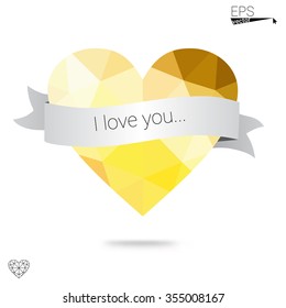 Orange heart isolated on white background. Geometric rumpled triangular low poly origami style gradient graphic illustration. Vector polygonal design for your business.