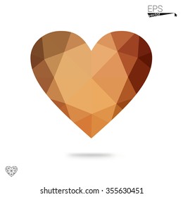 Orange heart isolated on white background. Geometric rumpled triangular low poly origami style gradient graphic illustration. Vector polygonal design for your business.