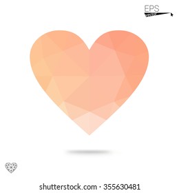 Orange heart isolated on white background. Geometric rumpled triangular low poly origami style gradient graphic illustration. Vector polygonal design for your business.
