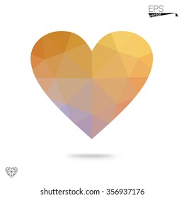 Orange heart isolated on white background. Geometric rumpled triangular low poly origami style gradient graphic illustration. Vector polygonal design for your business.