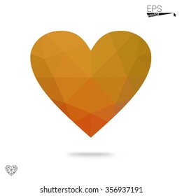 Orange heart isolated on white background. Geometric rumpled triangular low poly origami style gradient graphic illustration. Vector polygonal design for your business.