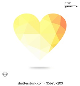 Orange heart isolated on white background. Geometric rumpled triangular low poly origami style gradient graphic illustration. Vector polygonal design for your business.
