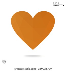 Orange heart isolated on white background. Geometric rumpled triangular low poly origami style gradient graphic illustration. Vector polygonal design for your business.