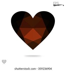 Orange heart isolated on white background. Geometric rumpled triangular low poly origami style gradient graphic illustration. Vector polygonal design for your business.