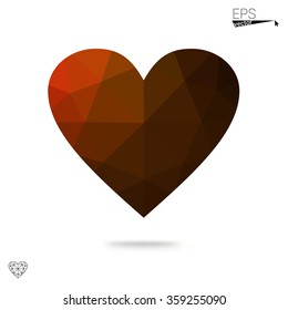 Orange heart isolated on white background. Geometric rumpled triangular low poly origami style gradient graphic illustration. Vector polygonal design for your business.