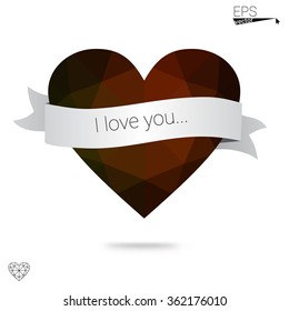 Orange heart isolated on white background. Geometric rumpled triangular low poly origami style gradient graphic illustration. Vector polygonal design for your business.