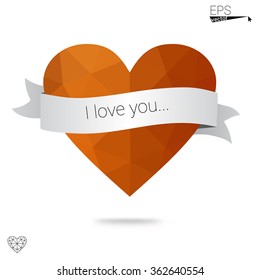 Orange heart isolated on white background. Geometric rumpled triangular low poly origami style gradient graphic illustration. Vector polygonal design for your business.