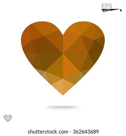Orange heart isolated on white background. Geometric rumpled triangular low poly origami style gradient graphic illustration. Vector polygonal design for your business.