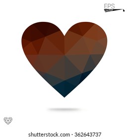 Orange heart isolated on white background. Geometric rumpled triangular low poly origami style gradient graphic illustration. Vector polygonal design for your business.