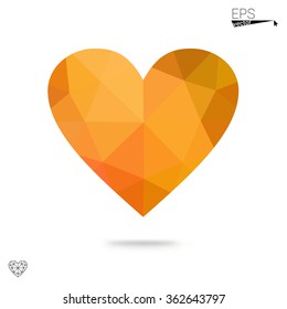 Orange heart isolated on white background. Geometric rumpled triangular low poly origami style gradient graphic illustration. Vector polygonal design for your business.