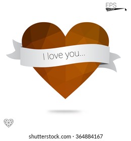 Orange heart isolated on white background. Geometric rumpled triangular low poly origami style gradient graphic illustration. Vector polygonal design for your business.